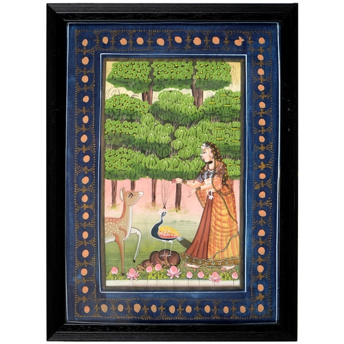 1079 - Indian School - Deities and Figures in Ornamental Gardens, a set of three, gouache on silk, 44 ... 