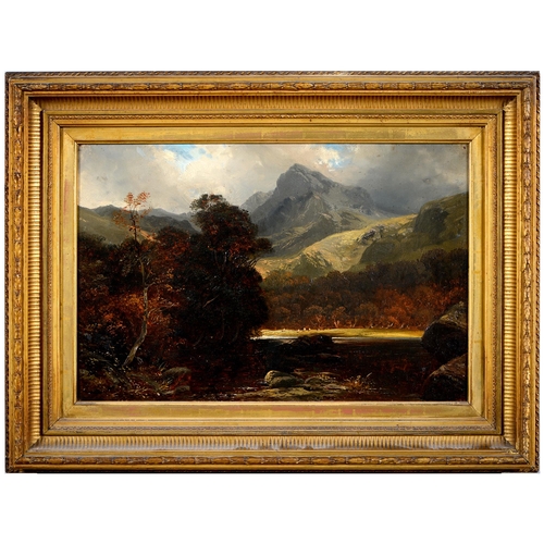 1081 - English School, 19th c - Picturesque Mountainscapes, two, oil on canvas, 30.5 x 46cm, uniform gilt a... 