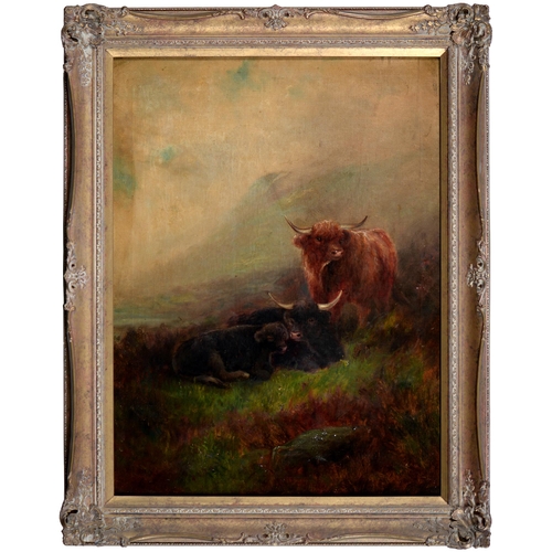 1082 - English School, 19th/20th c - Highland Cattle, indistinctly signed, oil on canvas, 61 x 46cm... 