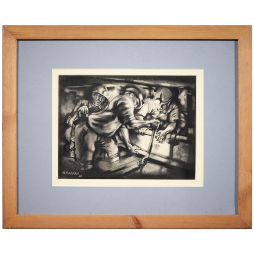 1108 - Harry Malkin (1951 - ) - Colliers Underground in a Coal Mine, signed and dated '90, pencil, charcoal... 