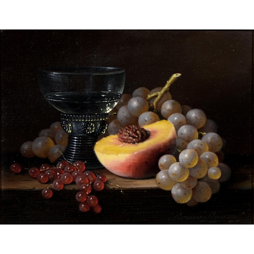 1110 - Brian Davies – Still Life with Redcurrants, White Grapes, Half a Peach and a Roemer, signed, o... 