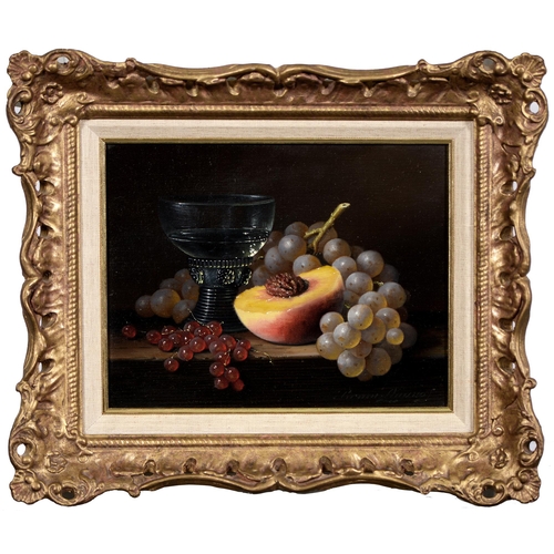 1110 - Brian Davies – Still Life with Redcurrants, White Grapes, Half a Peach and a Roemer, signed, o... 