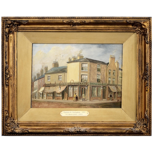 1125 - Thomas Cooper Moore (1827-1901) - Charlotte Street Nottingham, signed, oil on board, 21 x 29.5cmChar... 