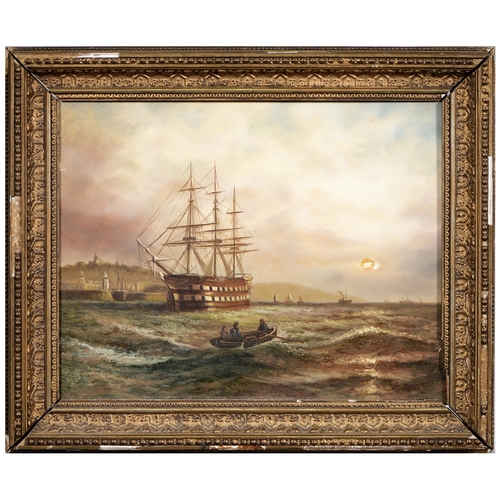 1129 - 20th Century School - Shipping at a Harbour Mouth, bears signature, oil on panel, 23 x 29cm... 