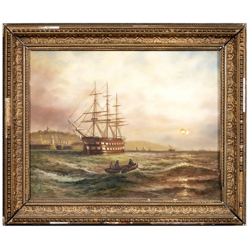 1129 - 20th Century School - Shipping at a Harbour Mouth, bears signature, oil on panel, 23 x 29cm... 