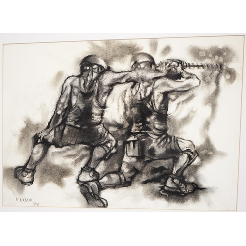 1137 - Harry Malkin (1951 - ) - Colliers Drilling in a Coal Mile, signed and dated 1990, charcoal and crayo... 