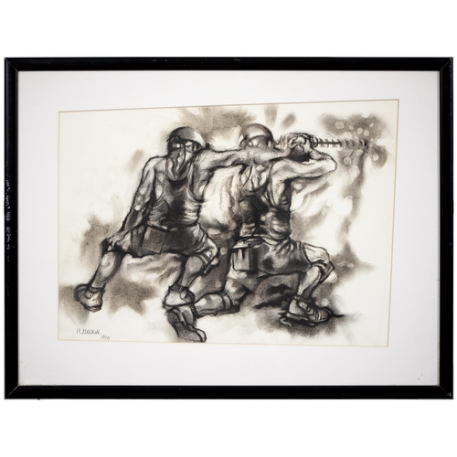 1137 - Harry Malkin (1951 - ) - Colliers Drilling in a Coal Mile, signed and dated 1990, charcoal and crayo... 