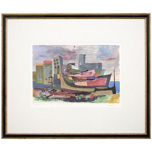 1139 - William Gear RA (1915-1997) - Boats and Buildings 1947, lithograph, signed by the artist in pencil a... 