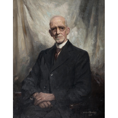 1146 - Arthur Spooner RBA (1873-1962) - Portrait of a Gentleman, seated half length with hands folded, sign... 