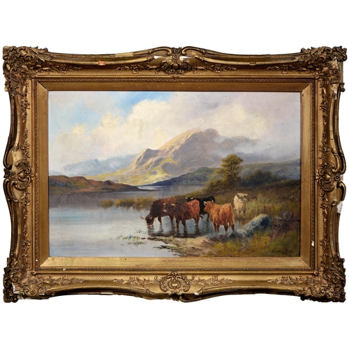 1147 - C W Oswald (late 19th / early 20th c) - Highland Cattle, signed, oil on canvas, 49.5 x 75cm... 