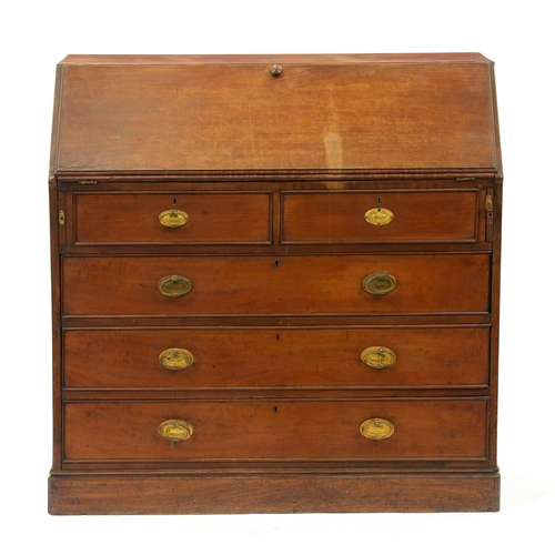 1174 - A mahogany bureau, with fitted interior, 101cm h; 102 x 49cm