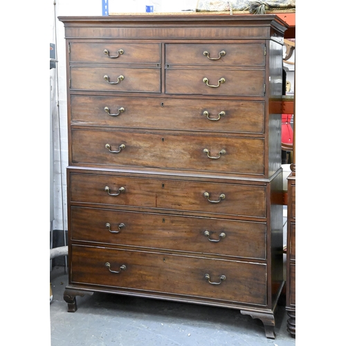 1226 - A George III mahogany chest on chest, 171cm h; 123cm l