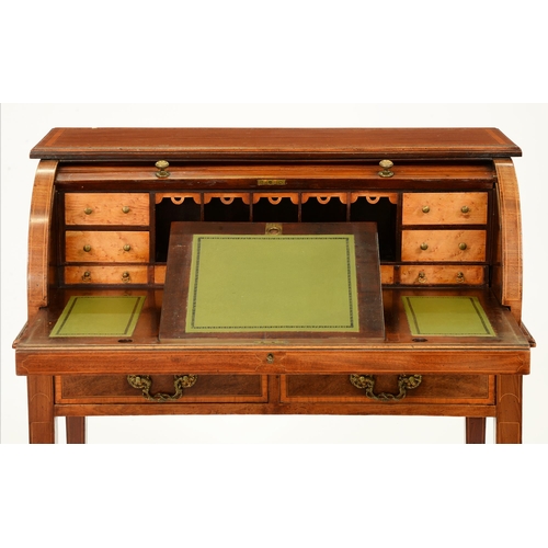 1270 - An Edwardian mahogany, satinwood and line inlaid bureau, the fitted interior and sliding writing sur... 