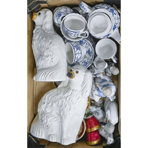 1417 - Miscellaneous ceramics, including a pair of Staffordshire spaniels, Derby and Aynsley trinket ware, ... 