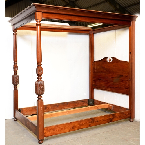 1484 - A mahogany four poster bed, with carved and turned uprights, 157cm w, 226cm h, 217cm l... 