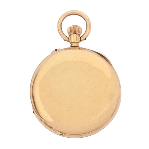 170 - A Swiss gold keyless cylinder lady's watch, c1900, in plain case, base metal gilt cuvette engraved P... 