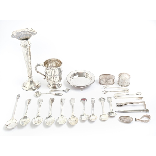 245 - Miscellaneous English silver articles and flatware, William IV and later, to include a christening m... 