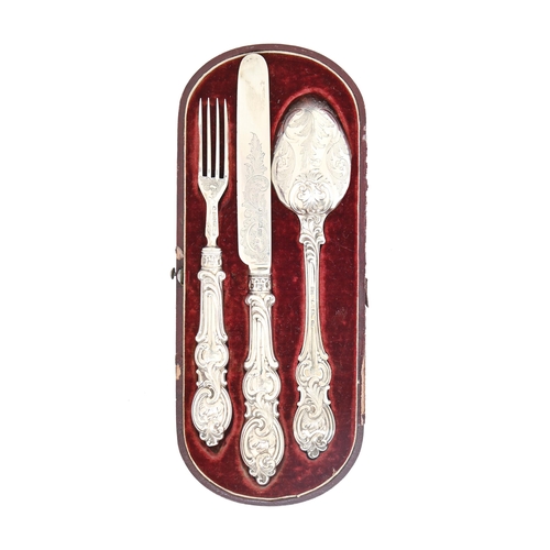 254 - A Victorian silver christening set, maker AH, probably Ashforth & Harthorn, Sheffield 1845, maro... 