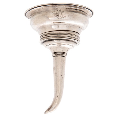 262 - A Georgian silver wine funnel, inscribed with monogram, indistinctly marked, 2ozs 7dwts... 