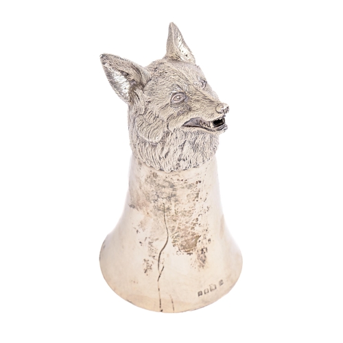 271 - An Elizabeth II cast silver fox head stirrup cup, 13.5cm h, by William Comyns & Sons Ltd, London... 