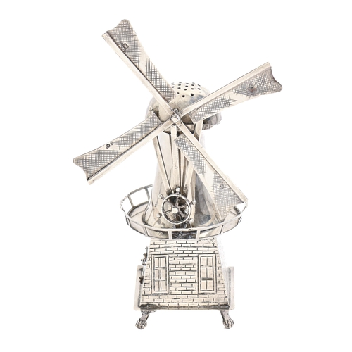 272 - A Dutch silver toothpick stand in the form of a windmill, 17.5cm h overall, spurious 18th c marks, A... 