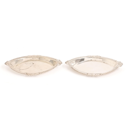 273 - A pair of Edwardian silver dishes, of gadrooned navette shape, 18.5cm l, maker J T, Birmingham 1903,... 