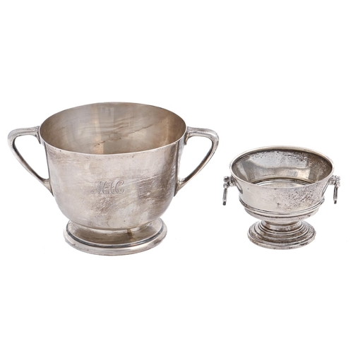 290 - A George V two handled silver cup, 80mm h, by James Dixon & Sons Ltd, Sheffield 1933 and a minia... 