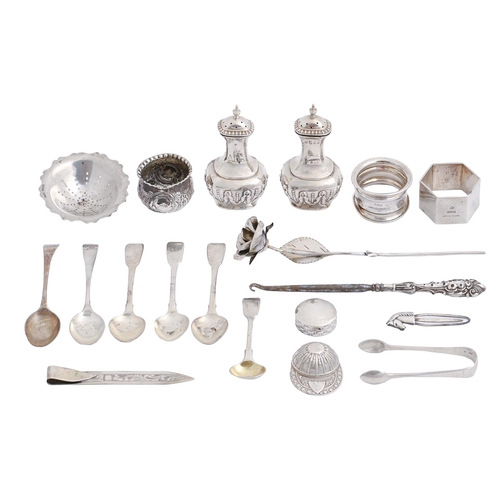 311 - Miscellaneous small silver flatware, condiments and other articles, including a model of a rose, 12o... 