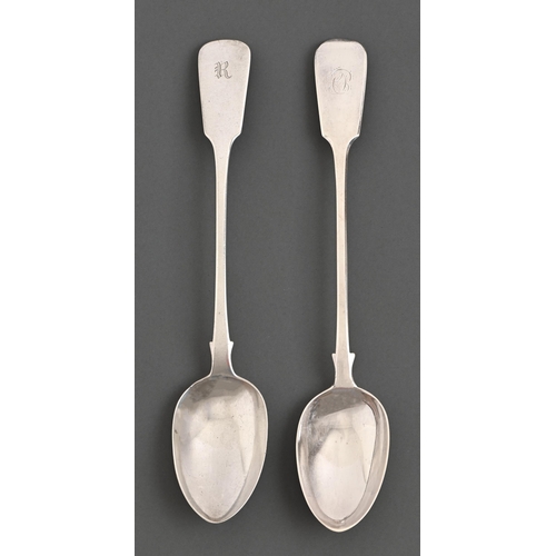 314 - One George IV and one Victorian silver gravy spoon, both Fiddle pattern, both London, by John, Henry... 