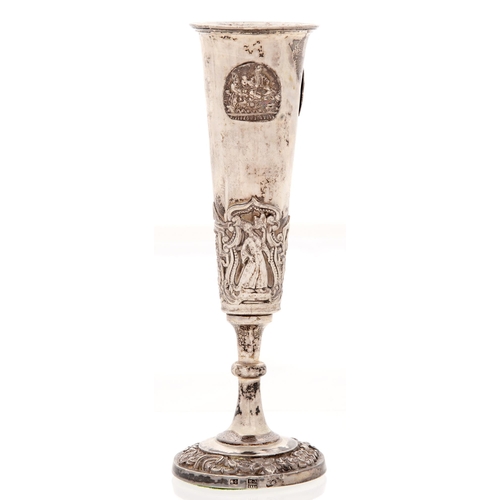 322 - An Ottoman silver goblet, 19th c, applied with repousse reliefs of figures, 19.5cm h, assay and make... 