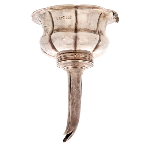 323 - A Victorian silver wine funnel, of melon form with shell lug, 13.5cm h, marks rubbed, London 1838, 3... 