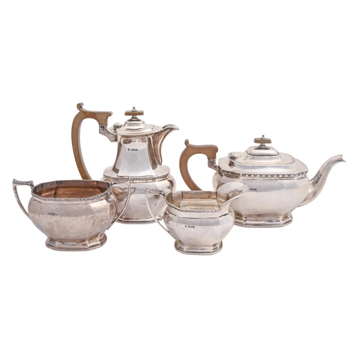 352 - A George V four-piece silver tea service, lidded jug 20cm h, by Cooper Brothers & Sons Ltd, Shef... 