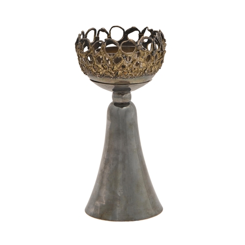 354 - Graham Watling. An Elizabeth II parcel gilt silver candle stand, from the Filigree range, in three s... 