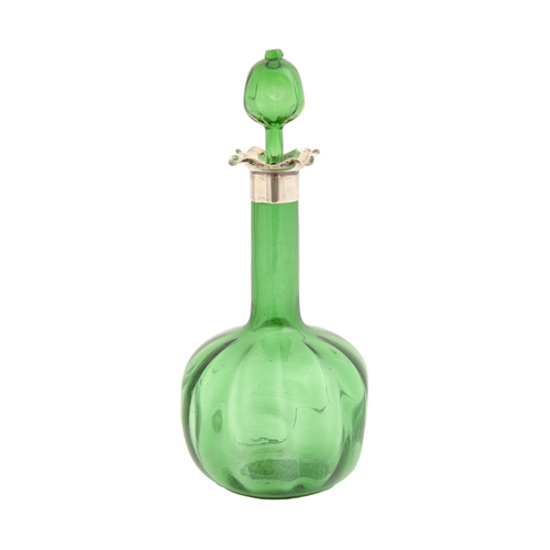 369 - A Victorian silver mounted green glass decanter and stopper, 25cm h, marks rubbed, Birmingham 1899... 