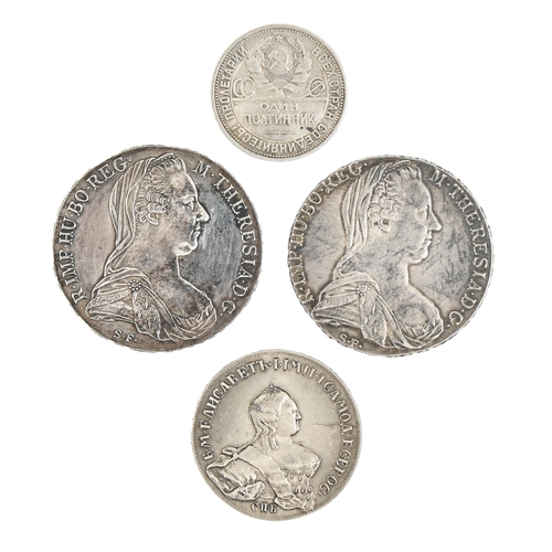 415 - Silver coins. Maria Theresa thaler (2)and two others (4)