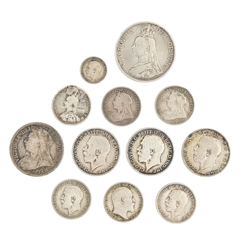 416 - Victoria double florin 1888 and eleven other silver coins (12)