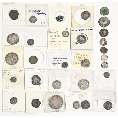 424 - Scotland, Hammered, David II, Penny fragment; Robert II 1d Perth; Robert III Groat; James IV, VI; Ma... 