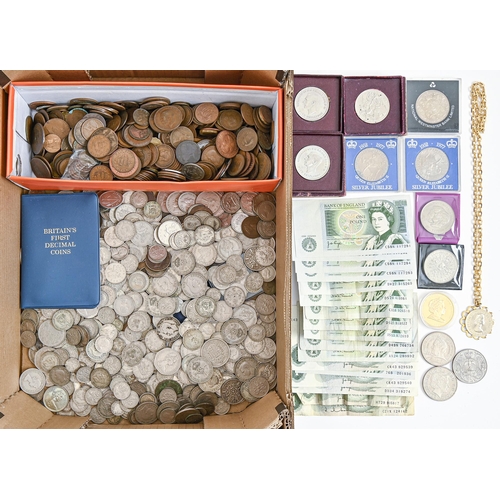 431 - A quantity of British pre-decimal and other coins, including £1 notes