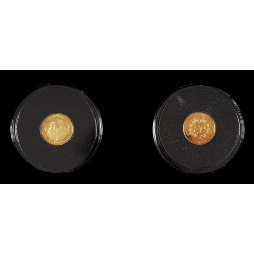 436 - Coins. A Jubilee Mint Platinum Wedding Anniversary pair of 9ct gold coins, cased, with certificate... 