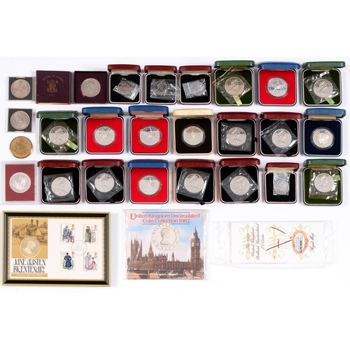 438B - Silver coins. United Kingdom and St Helena proof crowns 1970's - 1981, all cased (16), proof silver ... 