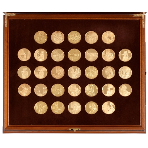 438E - The complete works of Vermeer - a set of 31 silver gilt medals, 44mm, by John Pinches Ltd, import ma... 