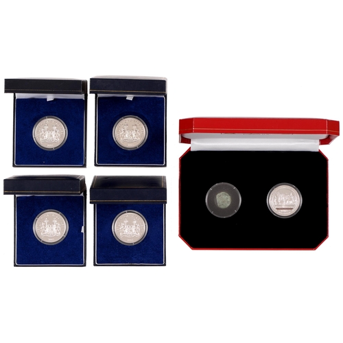 438C - Silver coins. Sierra Leone proof none-circulating 10 dollars four coin set 2008 and Isle of Man 2005... 