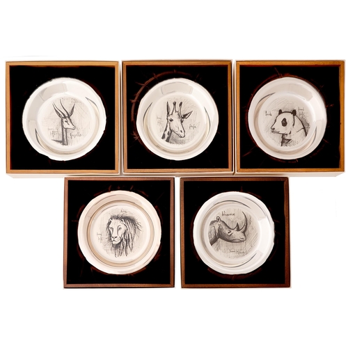 438J - Bernard Buffet. A set of five silver plates, etched with designs of animals after Bernard Buffet, 20... 