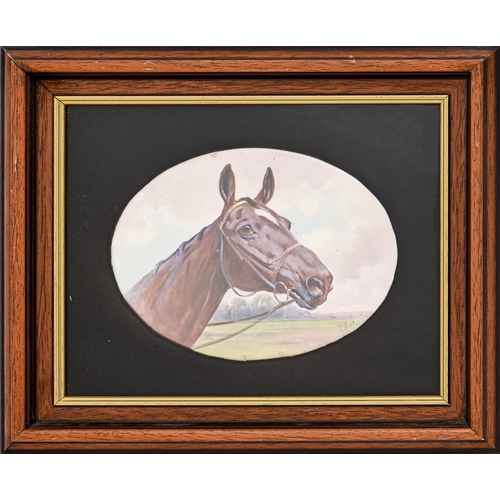 485 - An English porcelain plaque, 1926, painted by J E Dean, signed and dated, with the head of a horse, ... 