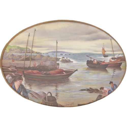 498 - A pair of Paragon plaques, early 20th c, painted by F Micklewright, both signed, with fisherfolk or ... 