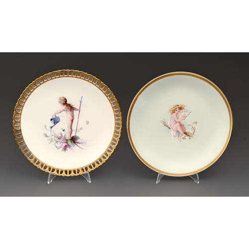 507 - Two Minton bone china plates, late 19th c, one with pierced border and painted by A Boullemier, sign... 