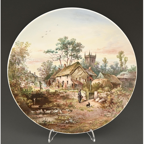 514 - A William Brownfield bone china three footed dish, c1880,  painted by J Holloway, signed, with ... 