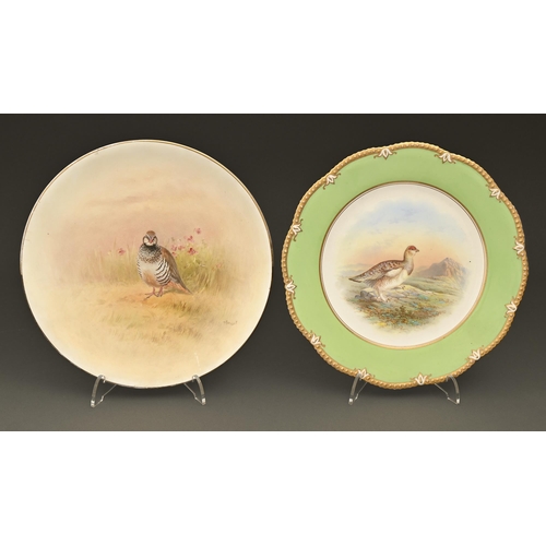 515 - An Aynsley dessert plate, early 20th c,  painted by F Micklewright, signed, with ptarmigan in apple ... 