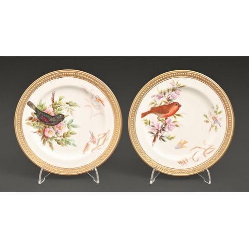 531 - A pair of Royal Worcester plates, c1870, painted probably by John Hopewell, with birds and blossom, ... 