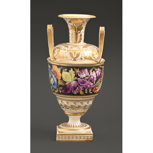 535 - A Derby vase, c1815-20, painted in the manner of William 'Quaker' Pegg with a band of roses, convolv... 